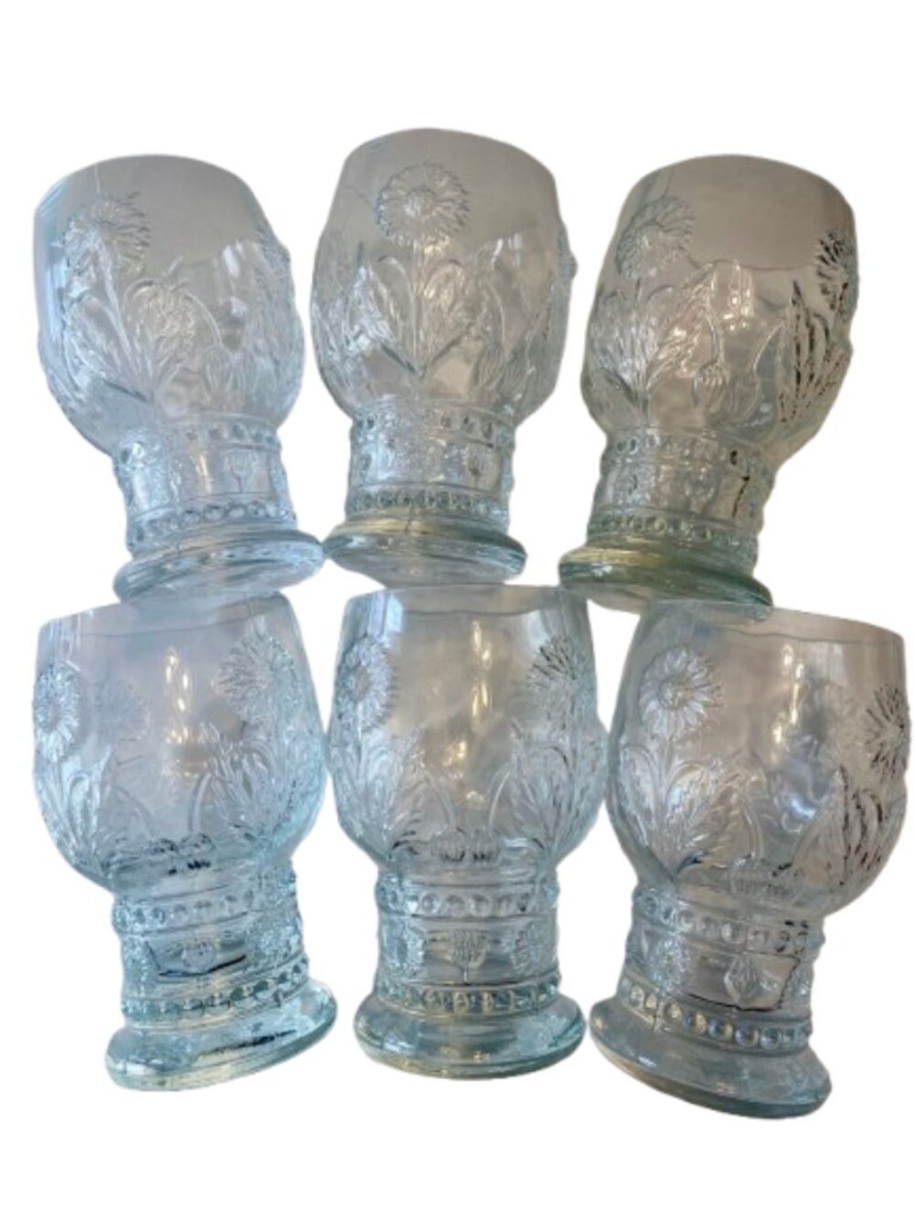 Anthropologie Helianthus 10 oz Sunflower Goblets Clear Glassware Set of Six